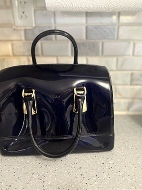 NWOT Furla Jelly Candy Dark Blue Satchel with Gold Hardware